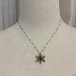 Blue Sapphire Sterling Silver Snowflake Necklace